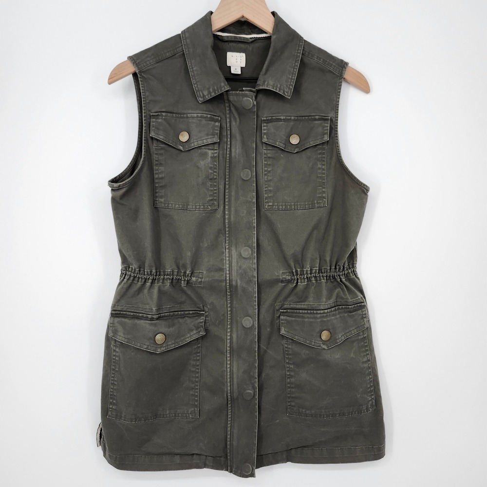 A‎ New Day Womens Utility Vest M Olive Safari Gorpcore Cargo Pockets Layering
